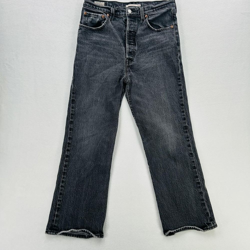 Levi's Ribcage Straight Jeans Womens W30 L27 Charcoal High Rise Stretch Denim